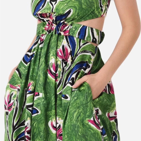 Aje Zorina Native Gumnut Green Floral Tie Midi Dress Womens Size 8 - Picture 2 of 15